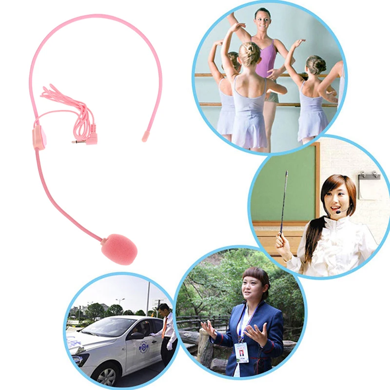 핑크 헤드웨어 유선 마이크 헤드셋, 핑크 음성 증폭기 스피커, 회의 가이드 연설 교사용 선명한 사운드 마이크, 3.5mm