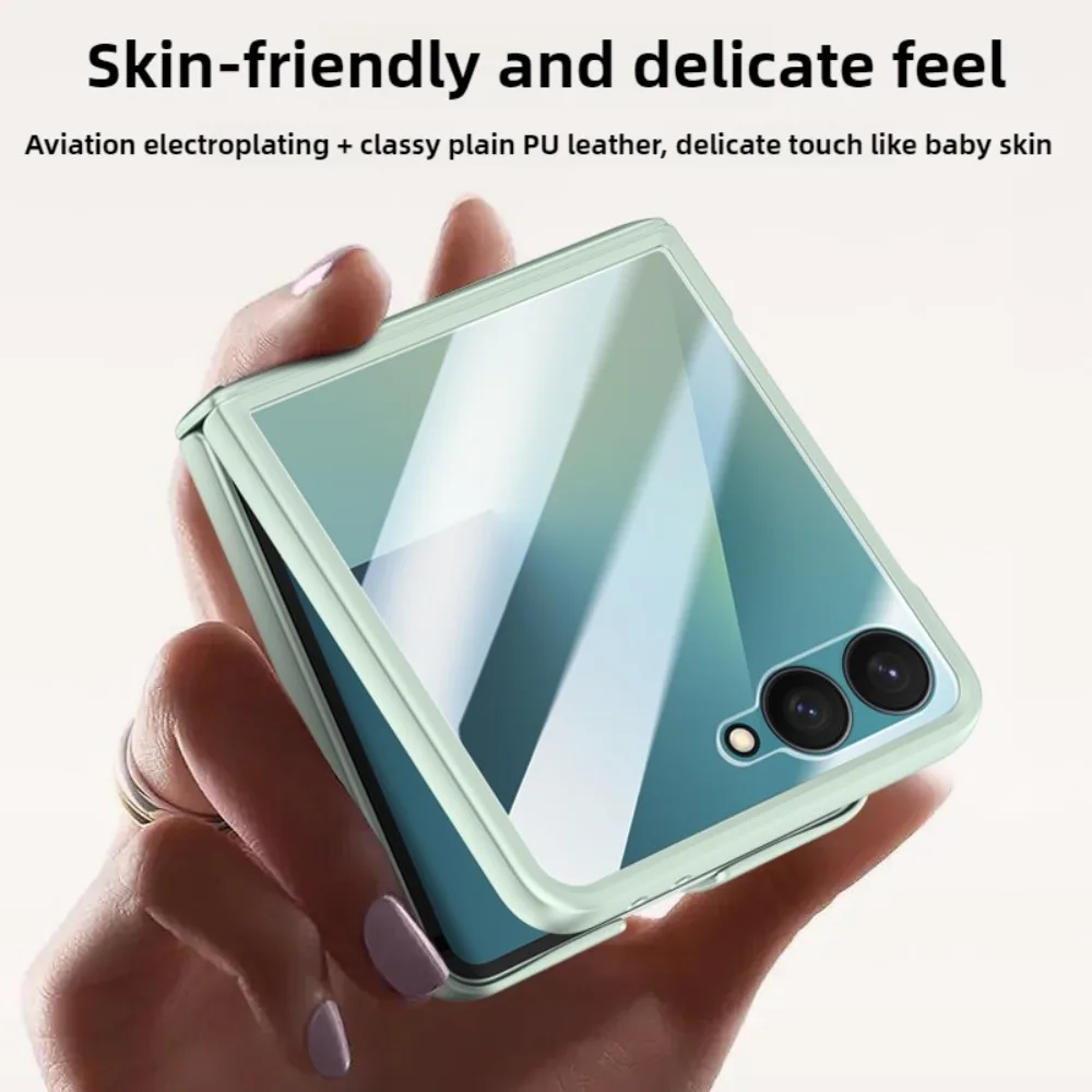 Premium PU Leather Hinge Phone Case with Built-in Screen Protector - Shockproof Protective Cover