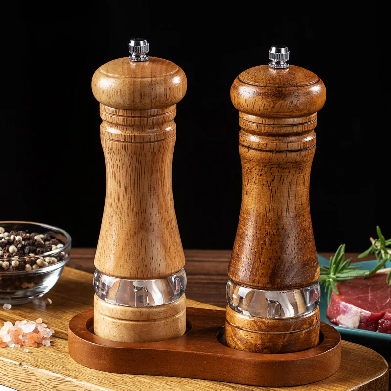 Pepper Grinder 1PC Manual Acrylic Rubber Wood Ceramic Core