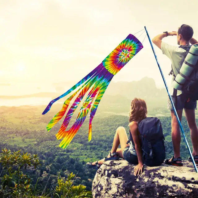 Windsock Nyakkendő Festék Szivárvány Amerikai Zászló Hazafias Függő Dekoráció Otthoni Szél Csengő Álom Fogó - Image 2