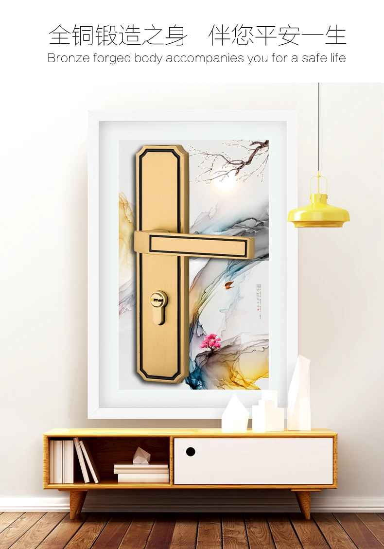 Description Picture 2 of itemHigh Quality Brass Bedroom Door Lock Double-sided Handle Lock Set New Chinese Mute Security Door Lock Hardware with Key