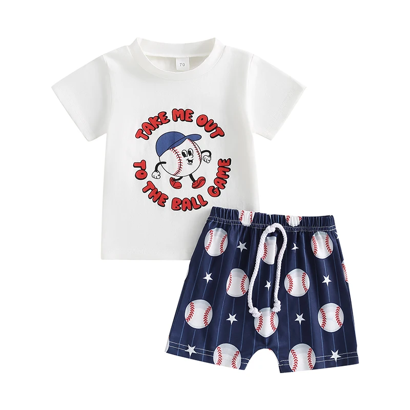 

Toddler Boys Summer Outfit Sets Short Sleeve Letter Print Tops Baseball Print Shorts
