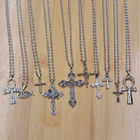 1pcs Vintage Punk Cross Jesus Fish Christian God Pendant Necklace 45cm Stainless Steel Chain Fashion Jewelry Wholesale Sales