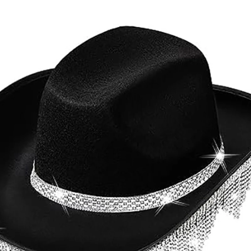 

Breathable Cowboy Hat Woman Music Festivals Cowboy Hat with Rhinestones Fringe