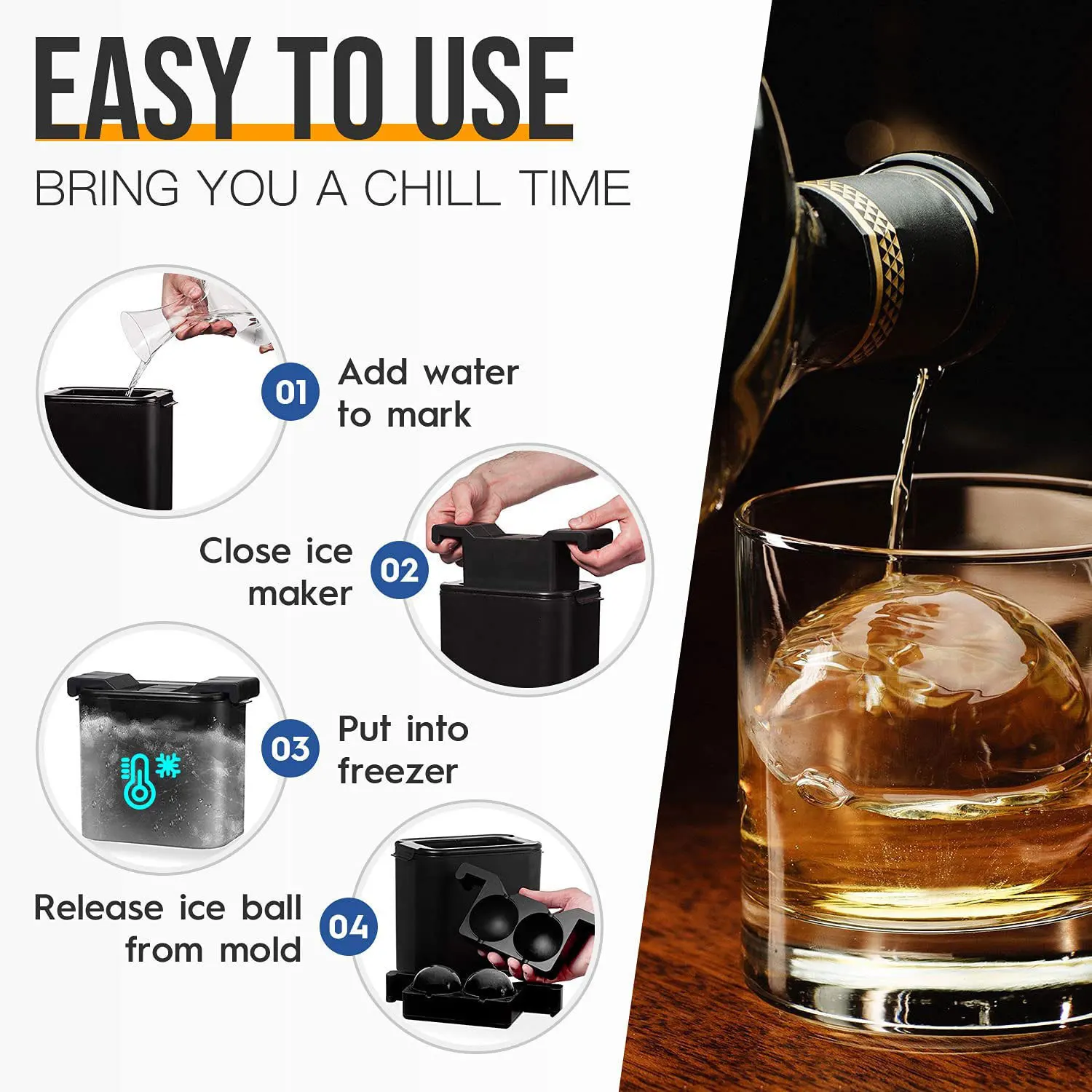 Whiskey Ice Ball Maker Clear Silicone Ice Cube Maker Tray for
