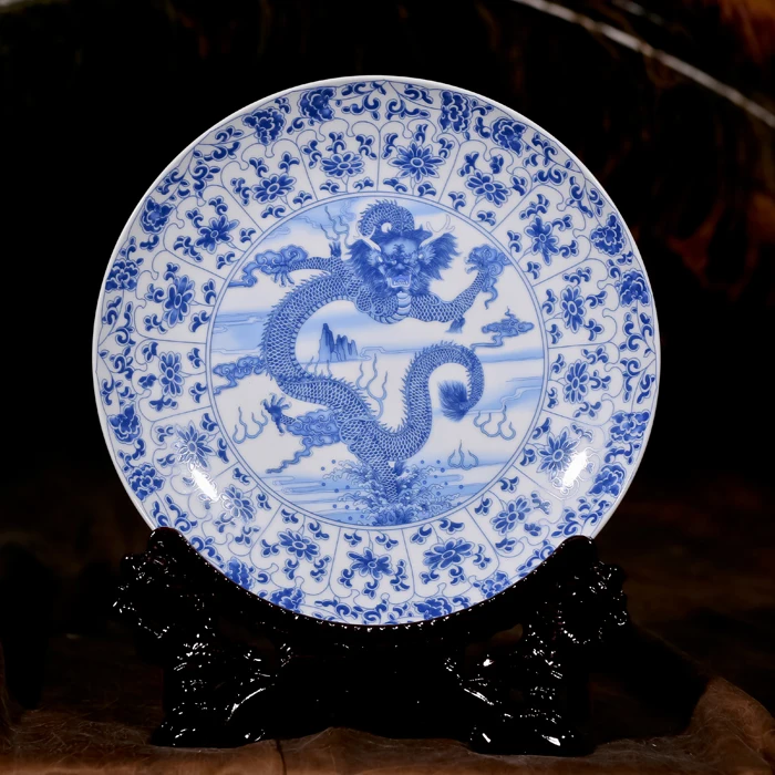 Jingdezhen Ceramic Plate Decoration Hanging Plate Household Crafts Dragon Porcelain Plate Antique Modern Fashion 6