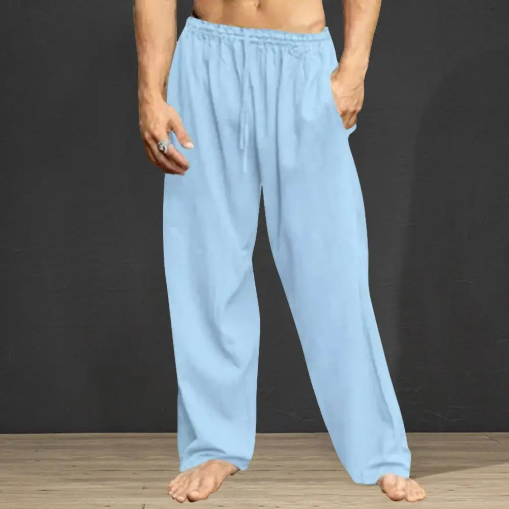 

Basic Style Men Pants Sporty Men's Elastic Waist Drawstring Pants Straight Wide-legged Casual for Streetwear Active Lifestyles