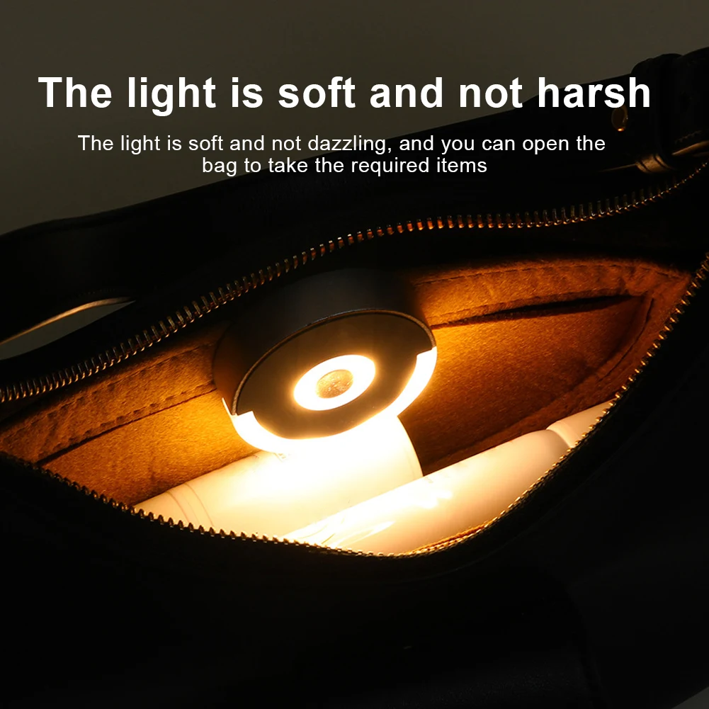 Handbag Light with Automatic Sensor Mini LED Purse Light Touch Control Round Bag Lights with Back Clip Bag Lamp Accessories