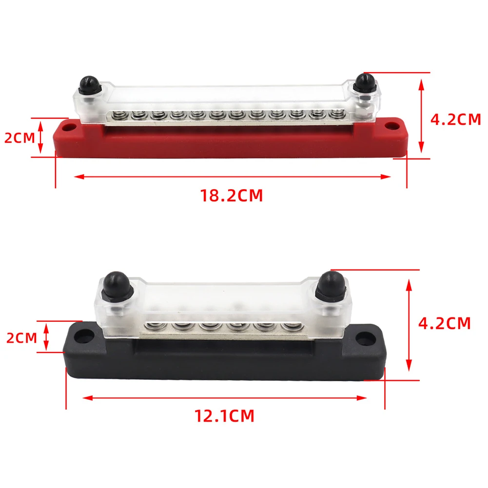 QIMEI-SHOP Blocco di Distribuzione dell'alimentazione 12V-48V DC Busbar 150A Morsettiera di Alimentazione con 6 x M6 Terminale a Bolts per Auto Camion Barca Nero