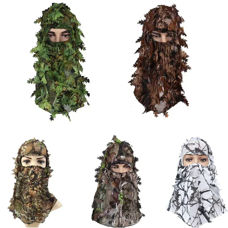 3D Leaf mask Cap Integrated camouflage Headgear Mask Ghillie Face Mask Hood Ghillie Camouflage Full Cover Headwear Hunting parts