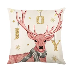 Festive Linen Christmas Pillow Cover with Snowman and Elk Design - Holiday Home & Sofa Decor 45x45cm (30)