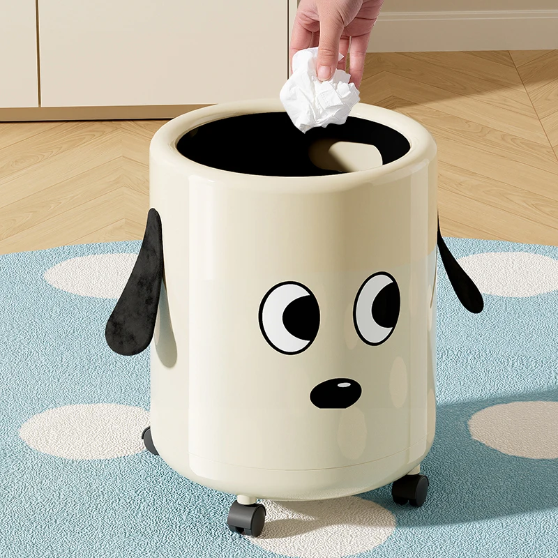 유포루 귀여운 강아지 쓰레기통 바퀴 포함, 대용량 내부 버킷 포함, 360도 회전 °     롤링형 쓰레기통