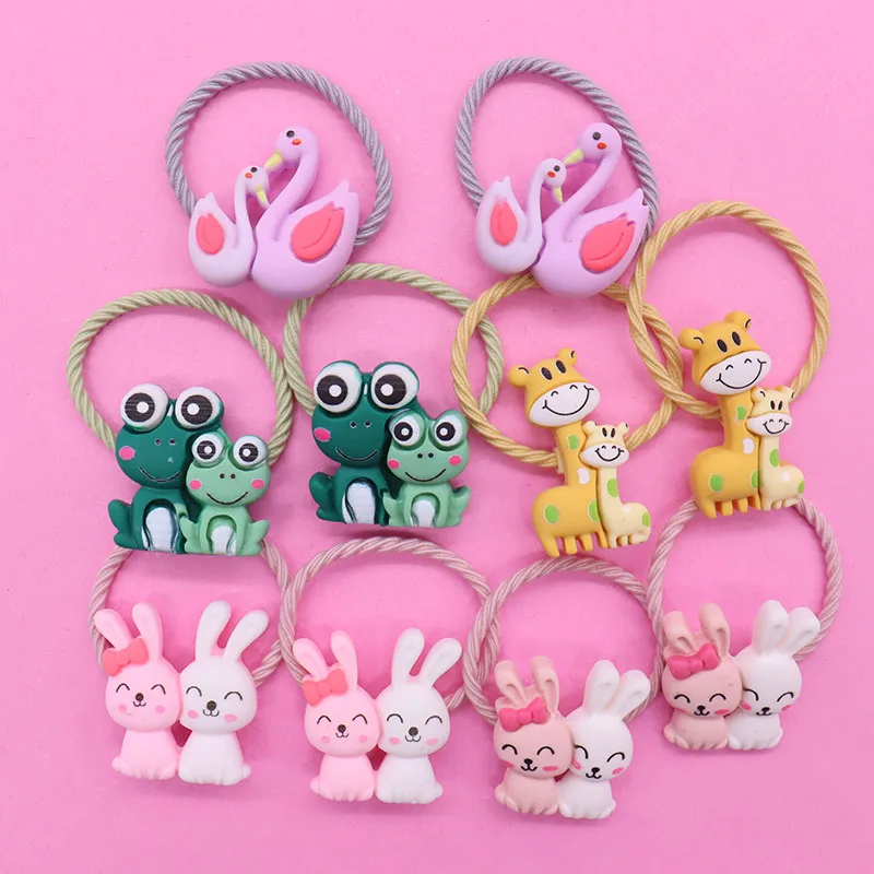 

8Pcs Frog Swan Giraffe Rabbit Elastic Hair Band Children Hair Accessories Rubber Bands Headwear Hair Rope Decorations Ties