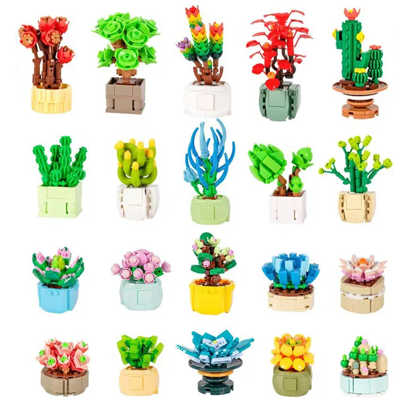 1pcsMiniSucculentsBuildingBlocksDesktopPottedPlantMOCBouquetFlowersBricksFriends