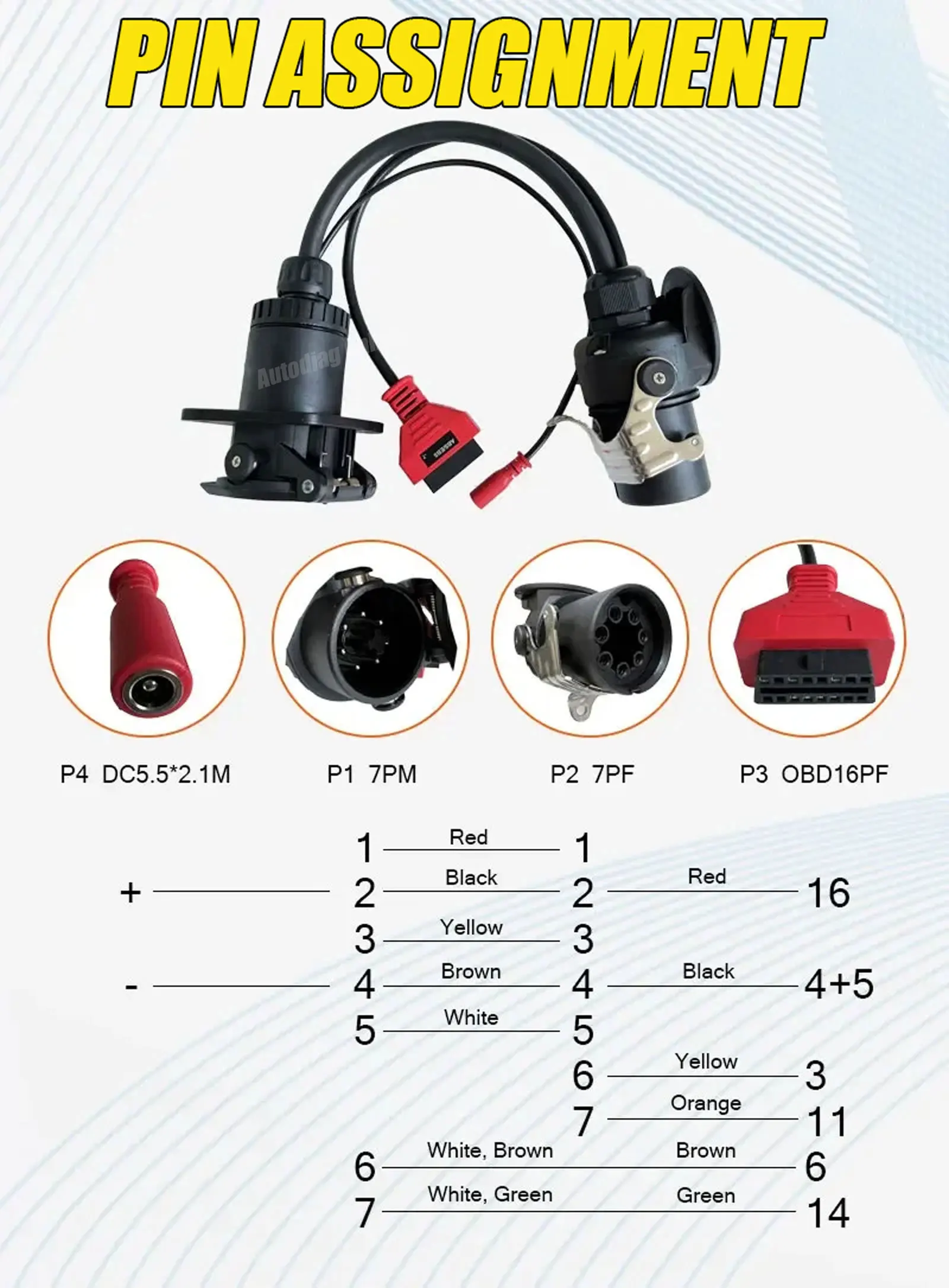 OBD2-Diagnosekabel mit 7 Pins für Bosch/Wabco LKW ISO 7638 EBS/ABS Diagnosekabel für Autel/Autocom/LUANCH Scanner – Detail 3