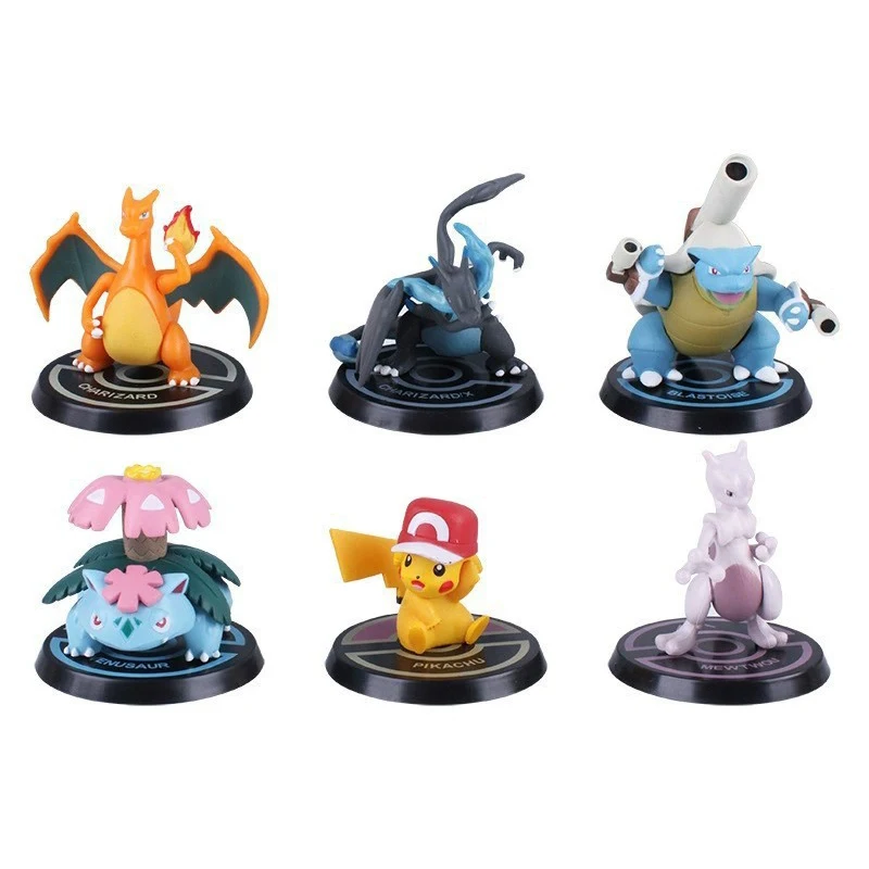 

6pcs Pokemon Action Figures Mewtwo Pikachu Toy Base Charizard Blastoise Venusaur PVC Model Toys for Children Gift