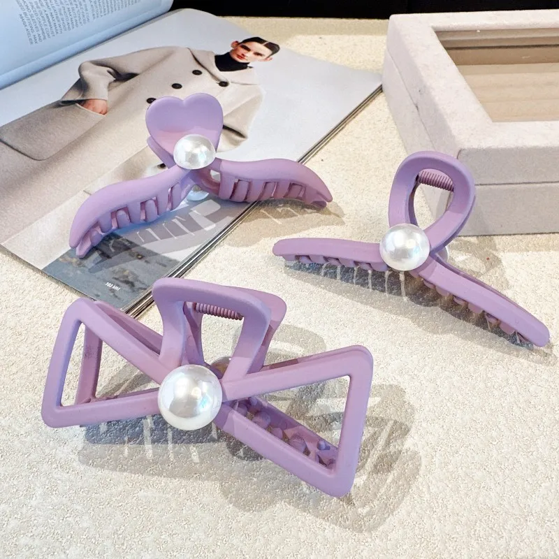 Matte Acrylic Purple Hair Clip Hindbrain Spoon Shark Clip Simplicity Hair Clip Hair Accessory 120cm chain acrylic woman‘s handbag accessory resin luxury frosted strap clutch shoulder purse