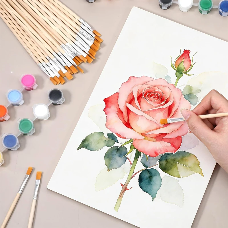 40Pcs 플랫 페인트 브러쉬 나무 손잡이 얇은 페인트 브러쉬 그림 그리기용 공예용 작은 페인트 브러쉬 청소 접착제 적용용