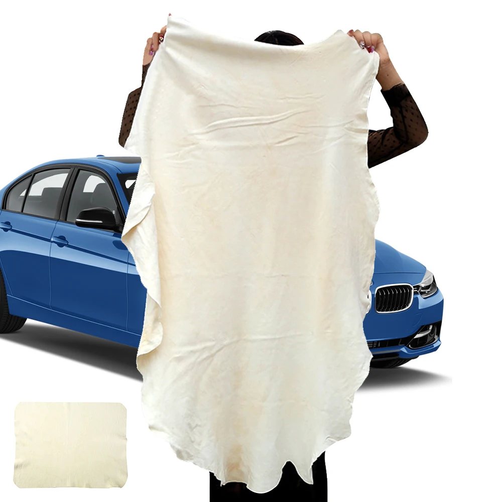 Car Natural Chamois Free Shape Clean Genuine Leather Cloth Suede Ultra Absorbent Quick Dry Towels for Car Wash Cleaning Cloth 2