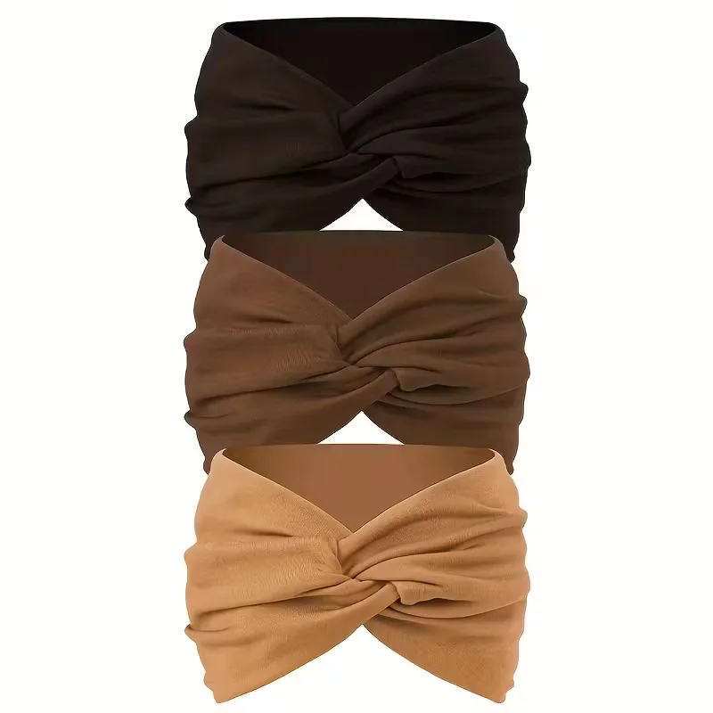 3PCS Women's Wide Hair Band in Elastic Solid Color, Anti-Slip Hair Accessory for Exercise, Multi-Functional Accessory