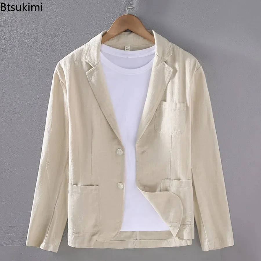 Men's Blazer Jacket Fashion Solid Slim Casual Business Breathable Suit Coats Cotton Linen Thin Suit High Quality Men Clothing - 5