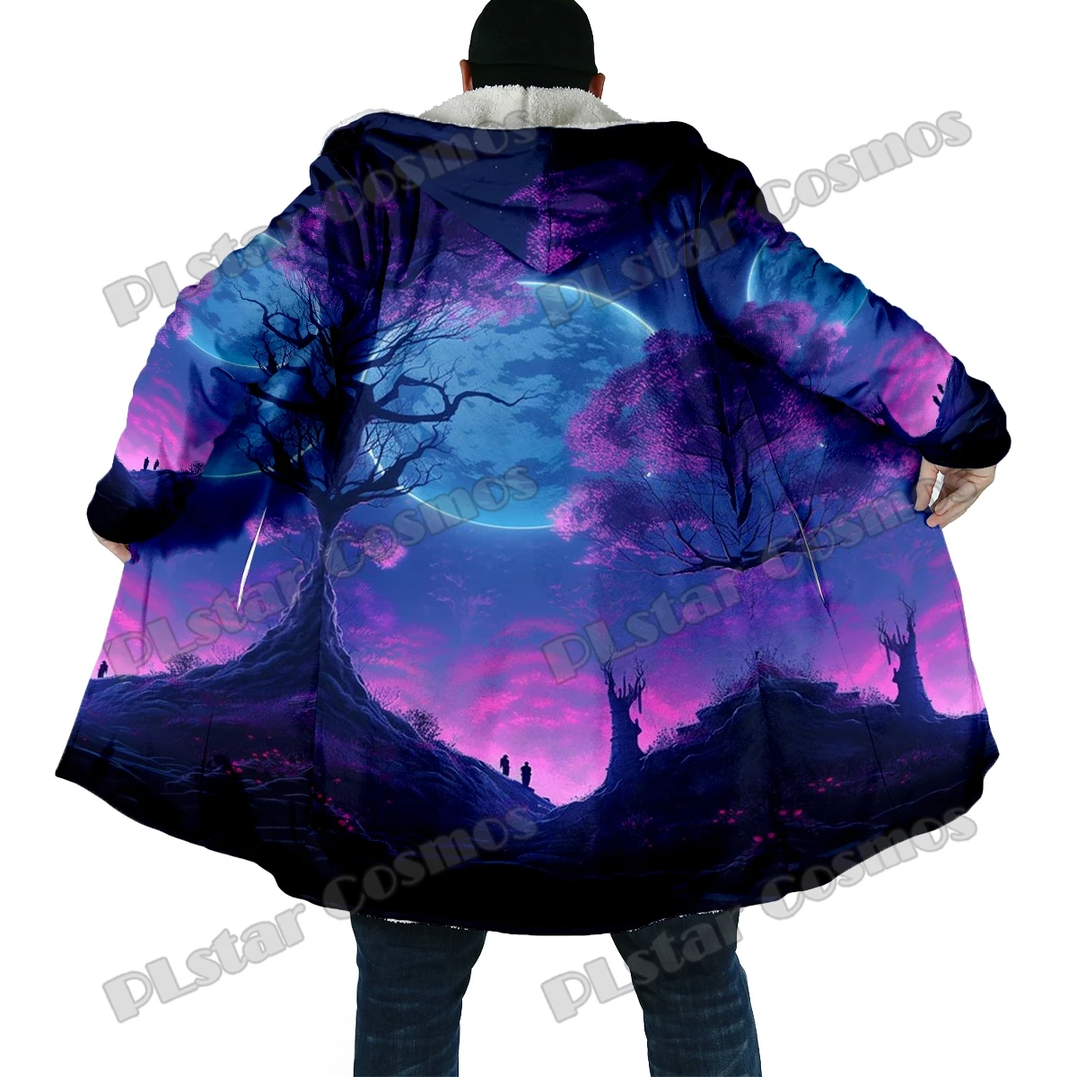 Winter Fashion Men's cloak Halloween Crow Skull Pattern 3D Printed Thick Fleece Hooded Cloak Unisex Casual Warm Cape Coat DP61