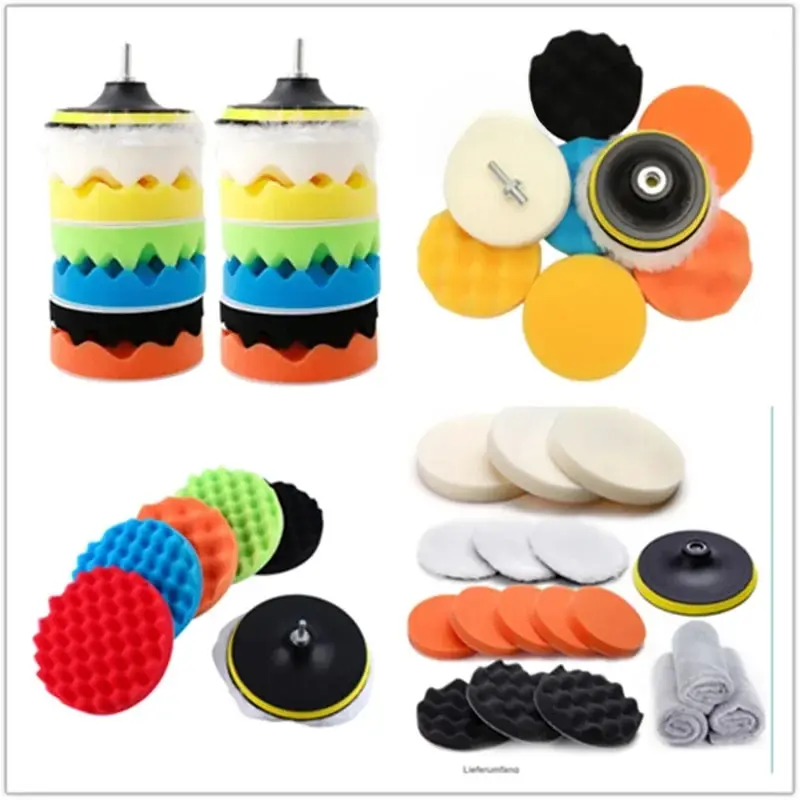 3-inch Car Polishing Sponge Pad Self-adhesive Flat Wave Waxing Set Wool Wheel Polishing Wheel Automotive Detailing Tools