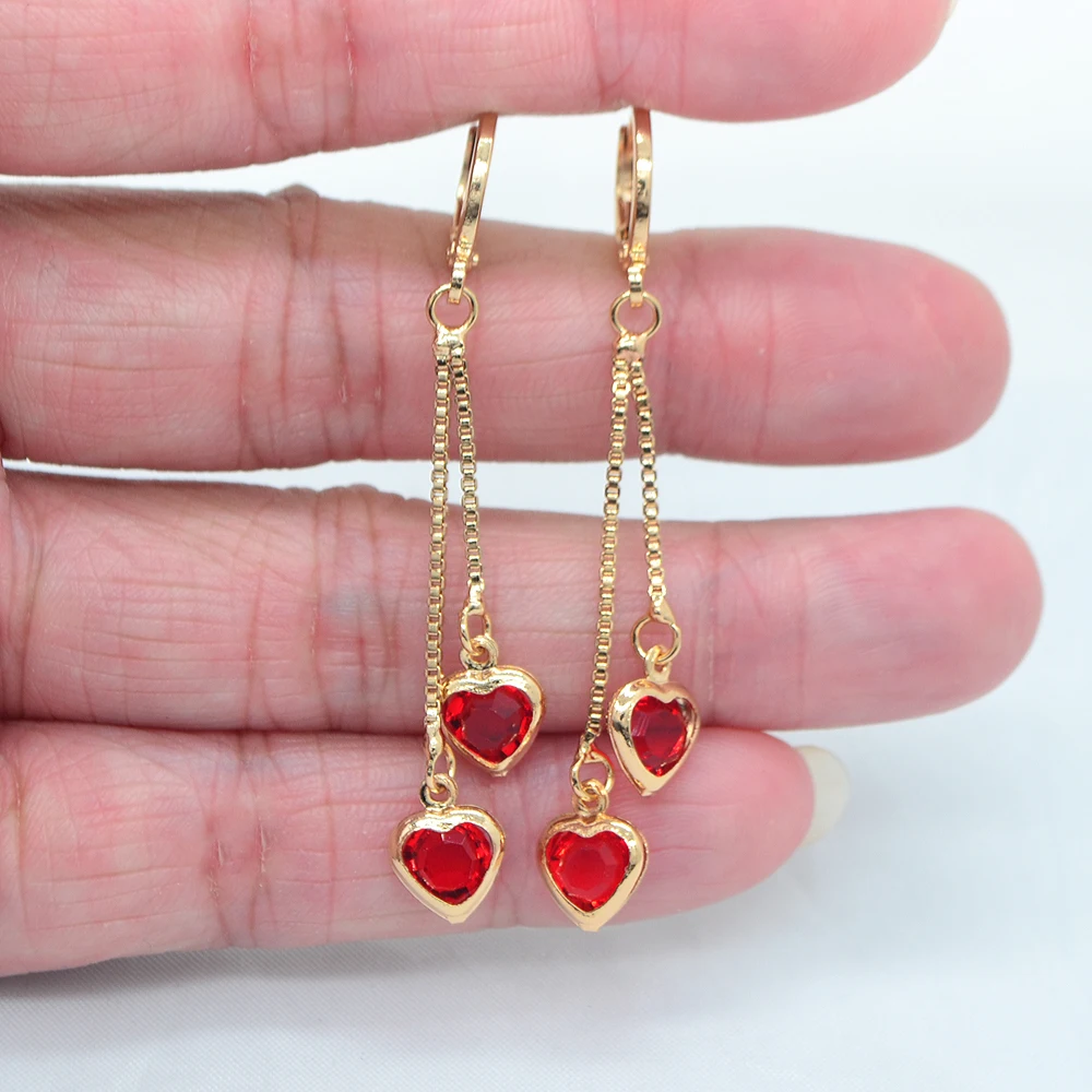 Women Fashion CZ Heart Drop Tassel Earrings Jewelry