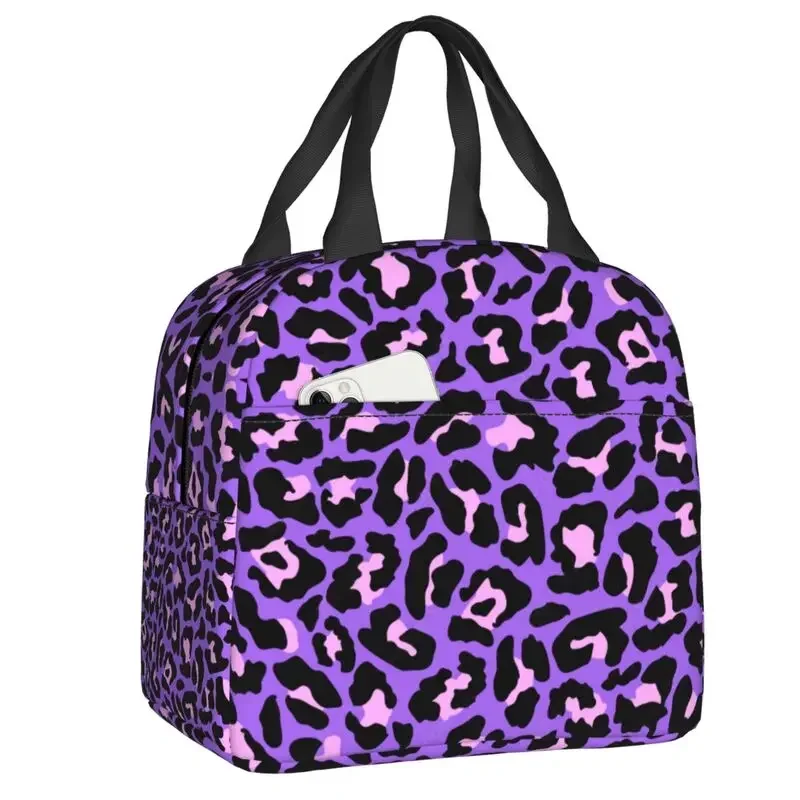 

Purple And Pink Leopard Seamless Thermal Insulated Lunch Bag Animal Cheetah Resuable Lunch Container for School Food Box