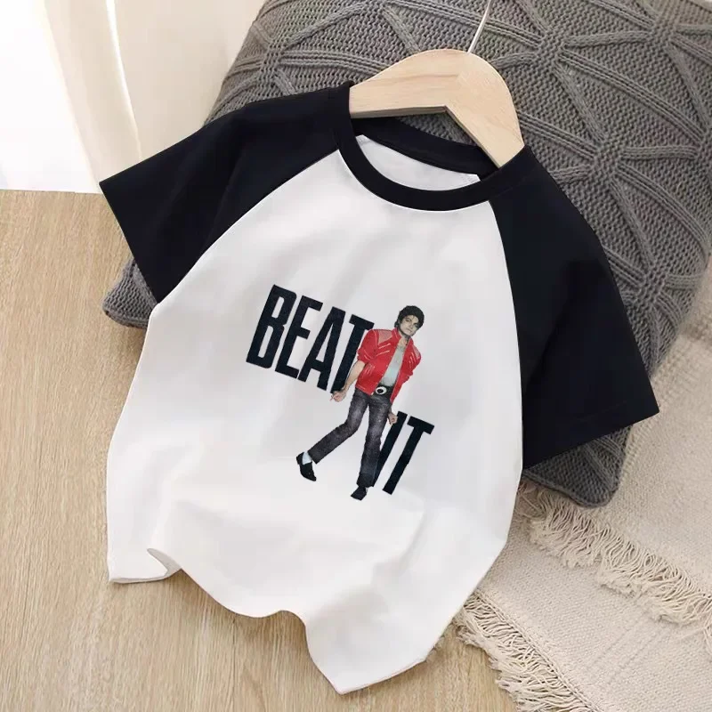 Michael Jackson Kids round Neck Short Sleeve T-Shirt Summer New Print Unisex Toddler Kids Casual Wear from Mainland China