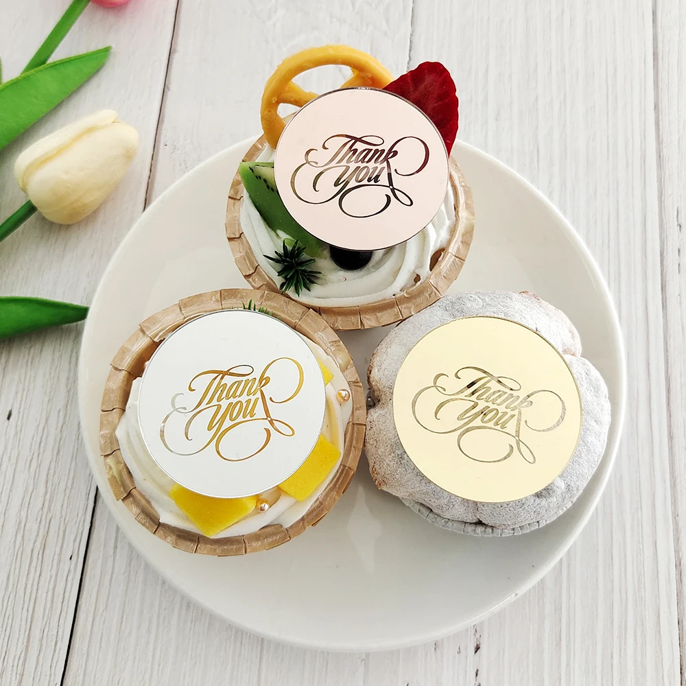 5 Stück danke Tasse Kuchen deckel Gold Silber Farbe rund dank Kuchen deckel für DIY Party Dekoration Lieferungen