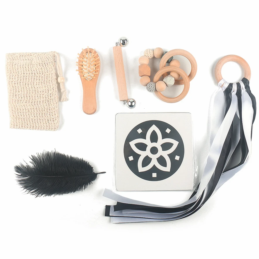 

Montessori Wooden Toys 0-3M Black And White High Contrast Vision Learning Toys Educational Learning Activities Kids Gift D65Y