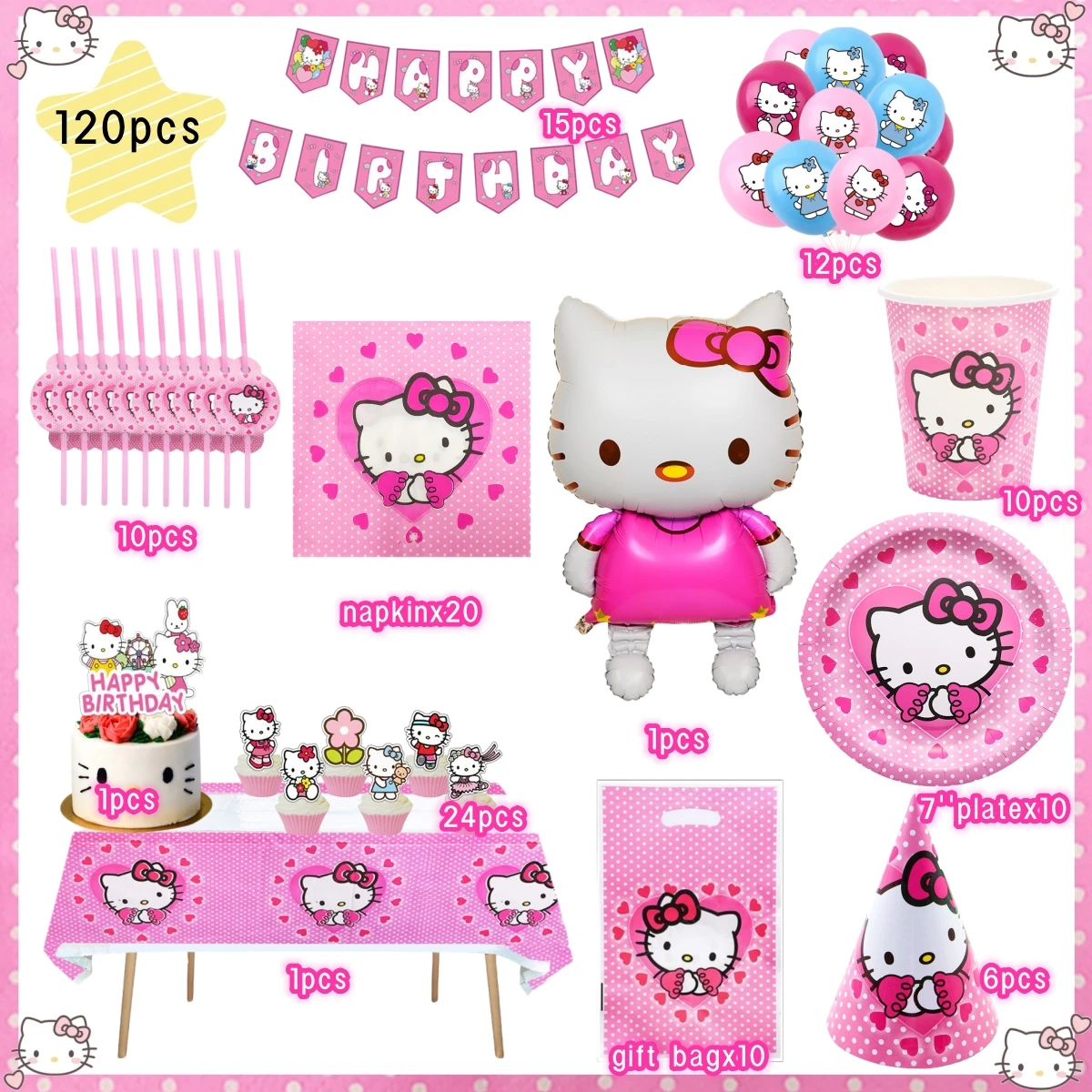 thumbnail image 1 of Plato de decoración para fiesta de cumpleaños de Hello Kitty rosa, vajilla desechable, fondo, globo, baby shower, juguete para niñas, regalo, suministros para fiesta, 1 of 5