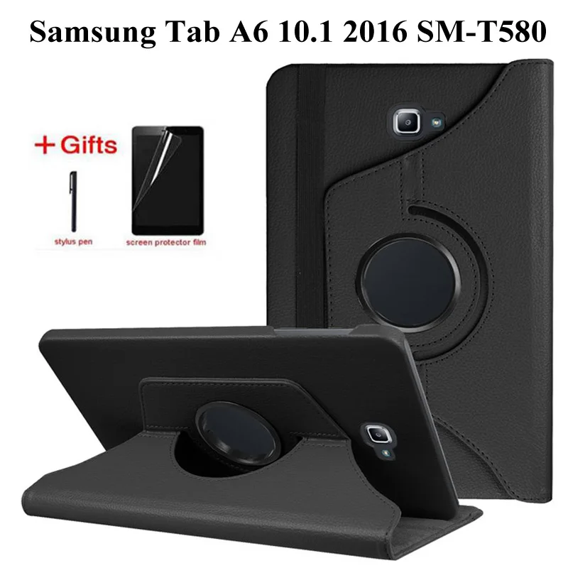 

Вращающийся на 360 градусов чехол из искусственной кожи для Samsung Galaxy Tab A 10,1 2016, T580, T585, чехол-подставка для Samsung Tab a 10,1, T580, Чехол + пленка + ручка