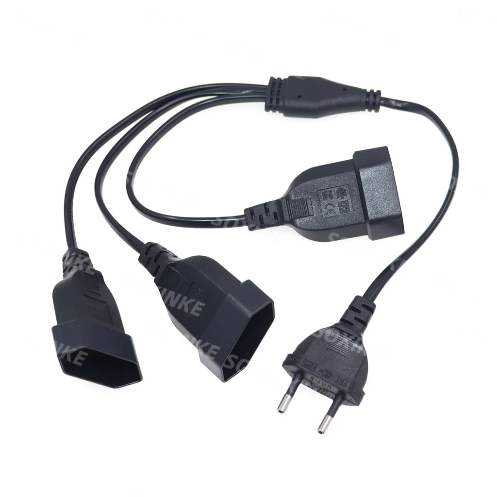 EU CEE7/16 Male to Female Dual Output,2 Ways Outlet Extension Cord European 2 Prong M/F Power Splitter Cable.