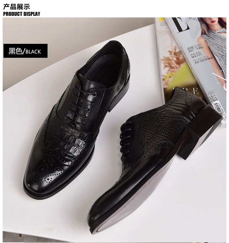 Men casual shoes Brock Oxford retro crocodile leather men formal spring and autumn 2022 new 's for