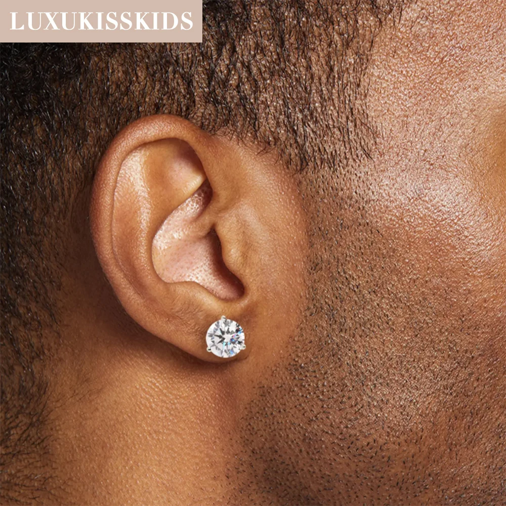 LUXUKISSKIDS Earrings Man 3-8MM Shiny Clearly Cubic Zirconia