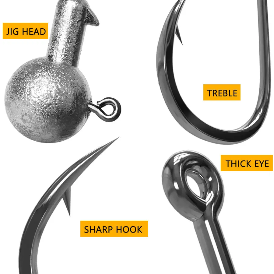 10 Pcs Lead Head Jig Hooks - 1G To 9G Round Ball Fishing Bait Hooks For Bass & Saltwater