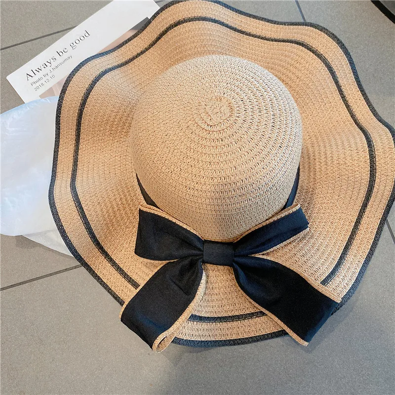 Breite Krempe Floppy Beach Bowknot Panama Lady Casual Sonnenhüte für Frauen Strohhut_voghion.com