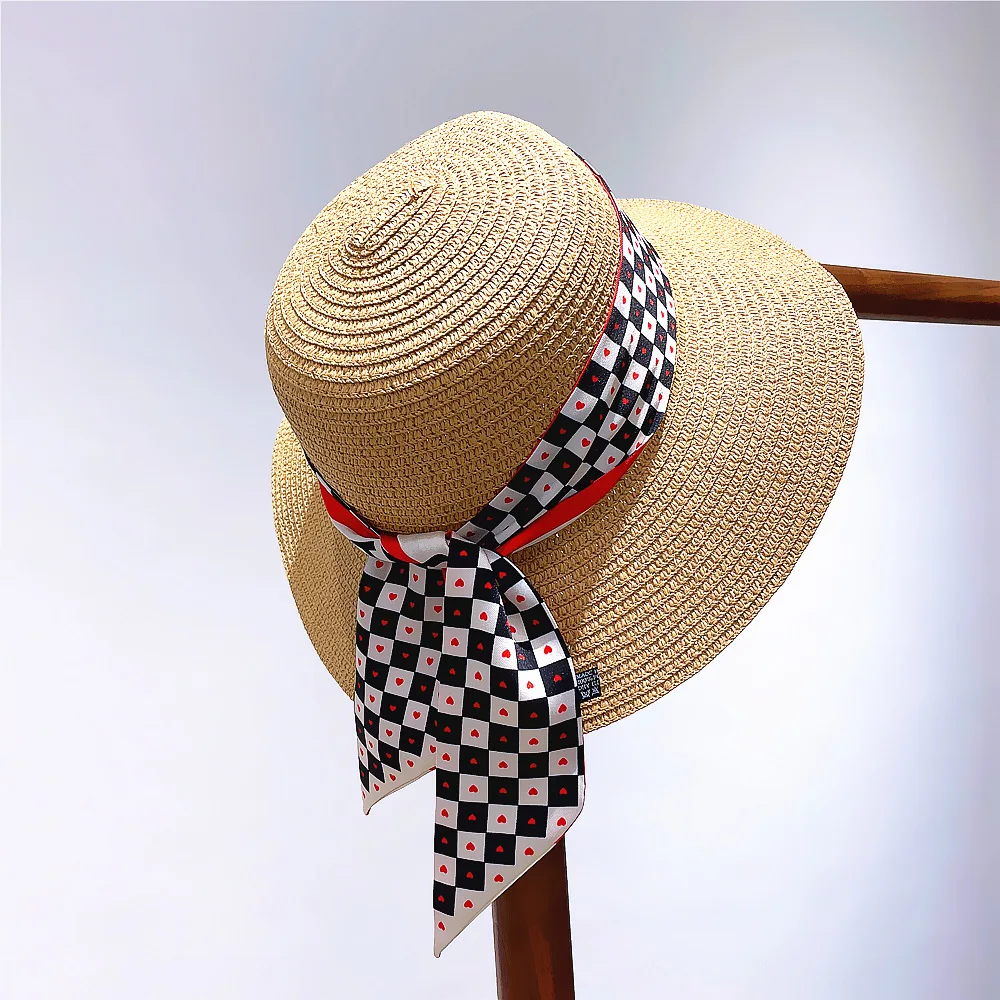 Black and White Checkerboard Women's Accessories Long Small Scarf Gray Silk Scarf Tied Princess Diana Bag Ribbon Wholesale