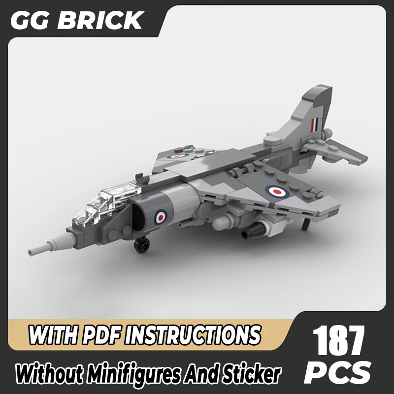 

Moc Building Blocks Military Series 1:72 Scale Harrier GR.1 Model Technology Aircraft Bricks DIY Assembly Fighter Toys