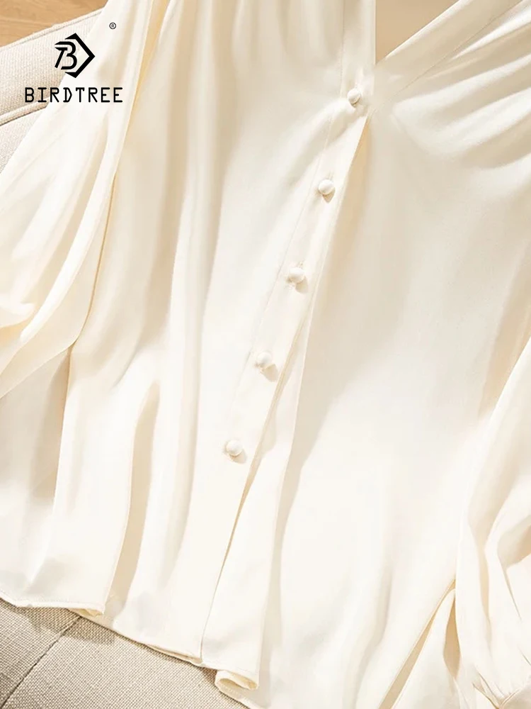 

Birdtree Women Milk White Long Sleeved,Office Lady Minimalist Shirt 2024 Spring,93%Real Silk Classic Elegant Shirt T3D608QC
