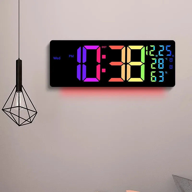 Colorful Digital Alarm Clock RGB Large Wall Clock 12/24H Remote Control Brightness Adjustment Multifunctional LED Wall wall clock digital wall clock