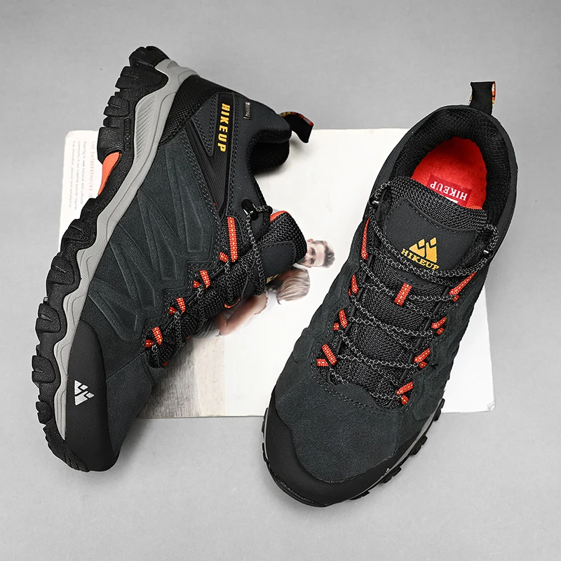 HIKEUP Hohe Qualität Leder Wanderschuhe Langlebig Outdoor Sport Männer Trekking Leder Schuhe Lace-Up Klettern Jagd Turnschuhe – Detail 28