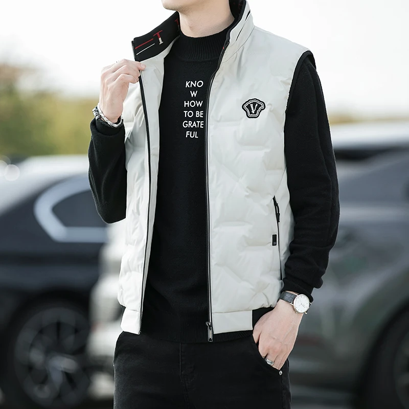 Men's Warm Down Vest Vertical Collar Warm Windproof Fashion Simple Design Loose Version Comfortable Fabric Skin-friendly Coats