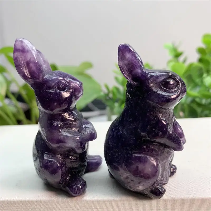 

6cm Natural Lepidolite Rabbit Crystal Carving Crafts Healing Lucky Stone Home Decoration Gift Healthy Children Toy 1pcs