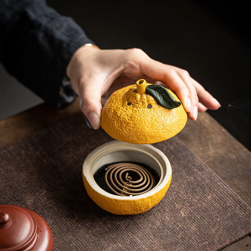Lucky Ceramic Aromatherapy Stove Orange Home Indoor Agarwood Sandalwood Incense Incense Coil Burner Decoration Tea Room Tea Tabl