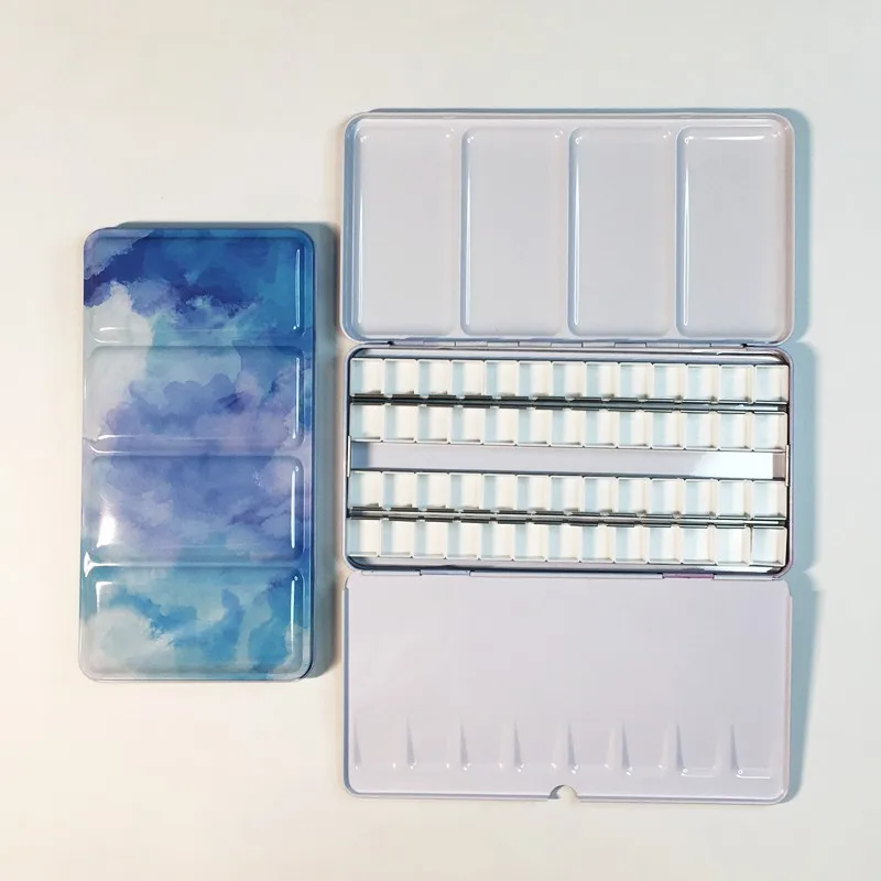 Empty Watercolor Palette Tin Color Mixing Palette Paint Storage Box Iron Paint Tray with Half/Full Pans For Painting