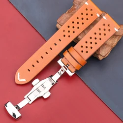 Luxury Genuine Leather Watch Strap with Butterfly Buckle - Available in 4 Elegant Colors - 24mm (Yellow)