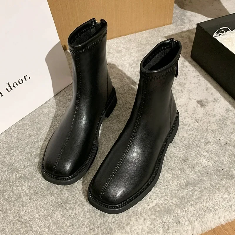 

Short Boots Martin Boots Women's Shoes 2023 Autumn Flat Bottom Chelsea Boots English Style Square Head Bare Boots Comfortable